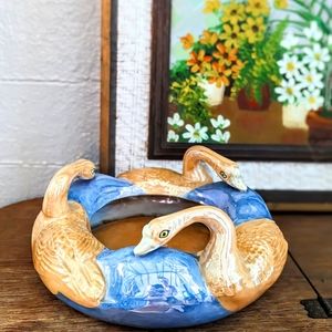 Plant holder Vintage geese lusterware Japan plant  trinket dish home decor birds